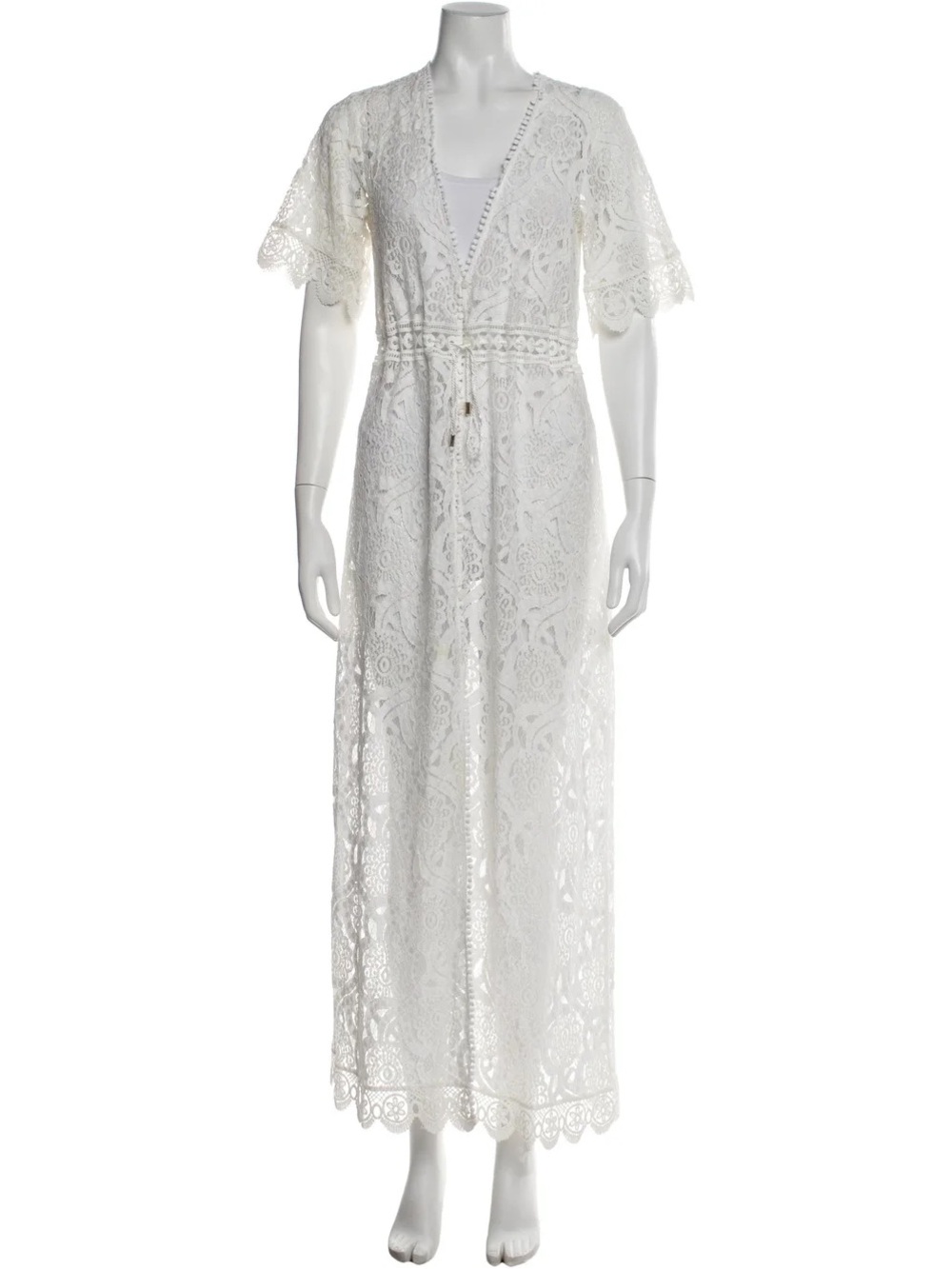 Melissa Odabash White Lace cover up dress with Tie Waist